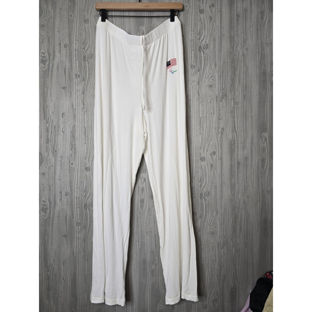 SKIMS Team USA Lounge Pants Womens Large Ribbed Wide Leg Paralympic White Bone